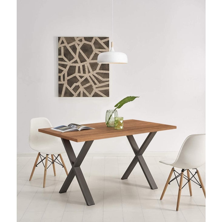 Mesa salón comedor moderna madera maciza natural patas forma x.