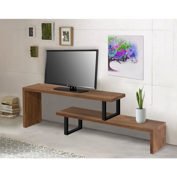 Mueble TV diseño industrial. extensible 140-170 cm, madera maciza
