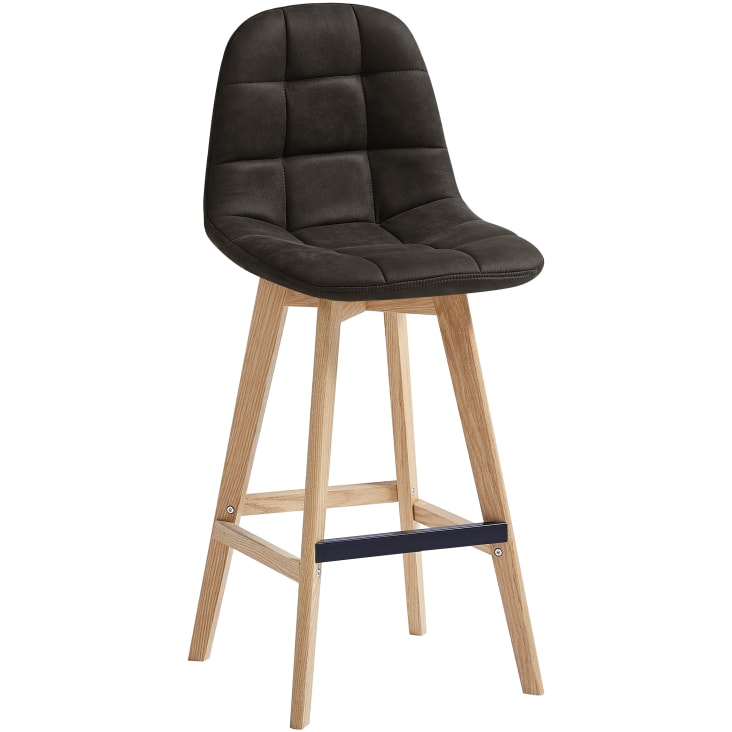 Chaise de bar vintage microfibre marron foncé pieds chêne(x2)-Owen oak cropped-10