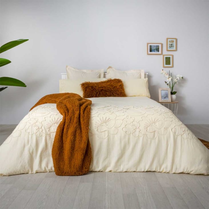 Tremendo Hacer sustracción Funda nórdica bordada percal algodón beige natural 290x240 cama 200 ASCAIN  | Maisons du Monde