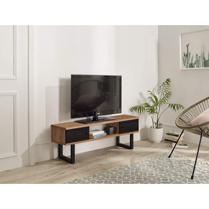 visión Bibliografía Gran universo Mueble tv diseño industrial vintage madera maciza 2 puertas y estante TV  MAX | Maisons du Monde