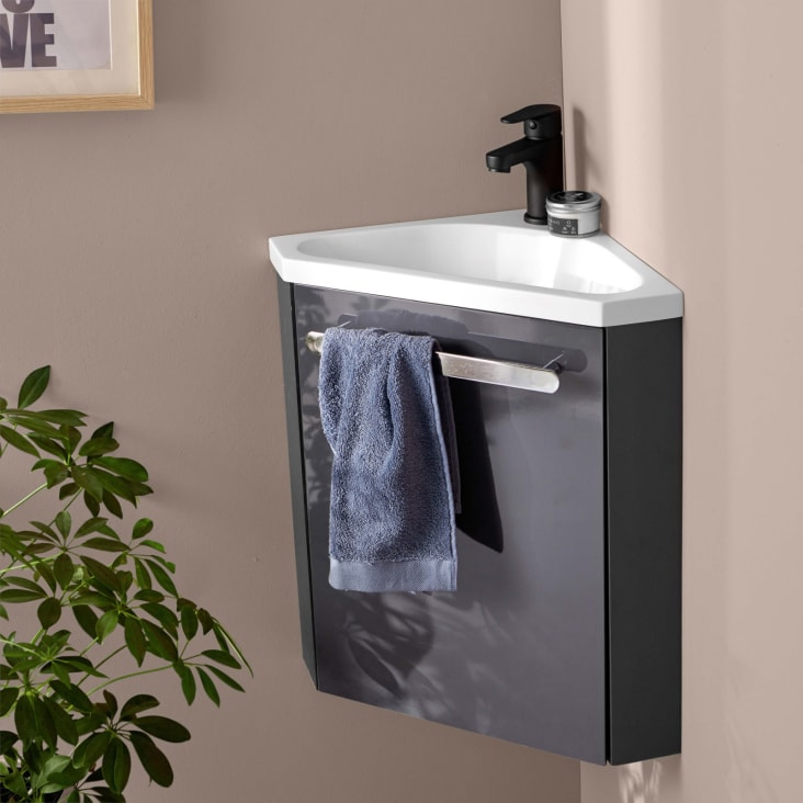 Meuble lave-mains  gris anthracite + robinet noir-Skino cropped-2