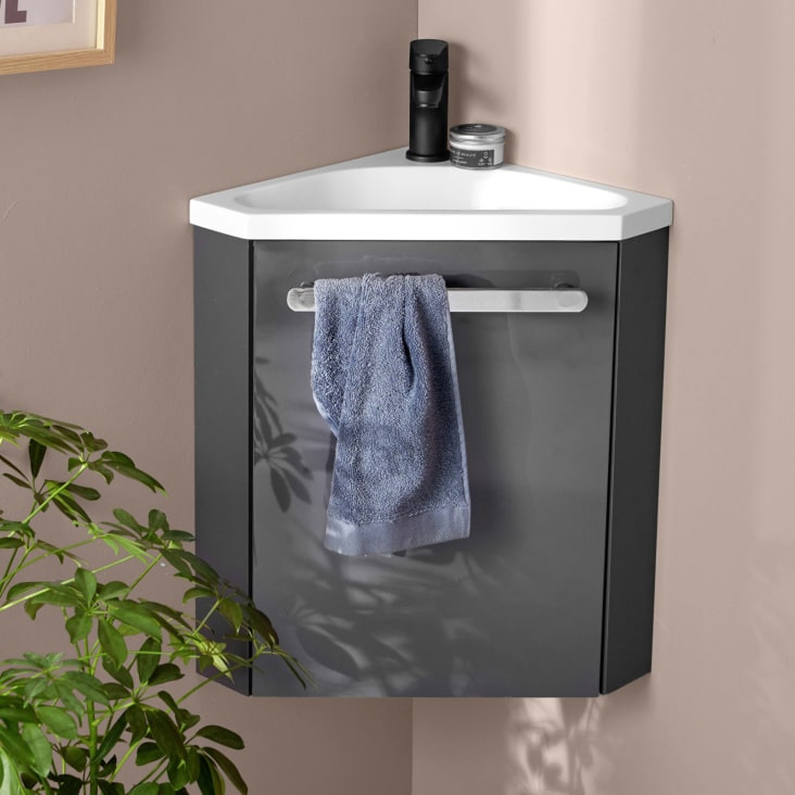 Meuble lave-mains  gris anthracite + robinet noir-Skino cropped-3