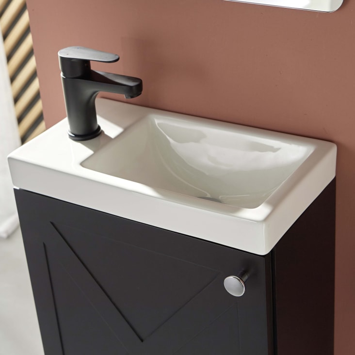 Meuble lave-mains pour wc noir design avec robinet eau froide