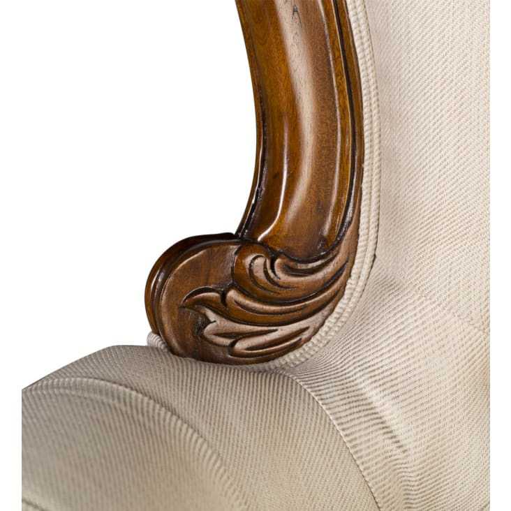 Fauteuil en bois d'acajou marron et polyester blanc-Vintage cropped-8