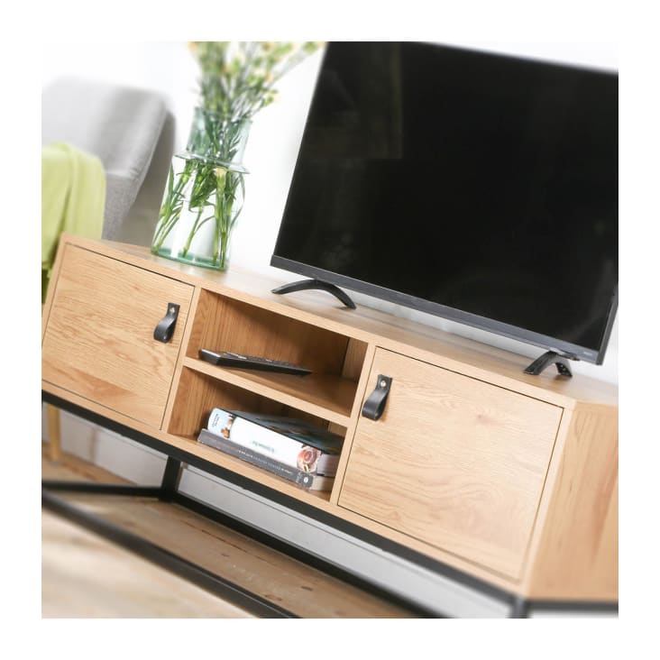 Perpiñán mueble TV natural acabado roble y blanco de 120 cm