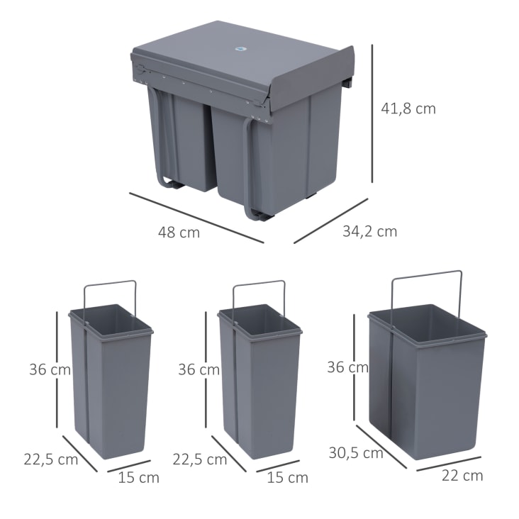 Cubo de Basura ABS, Plástico PP, Metal Gris 48x34,2x41,8 cm