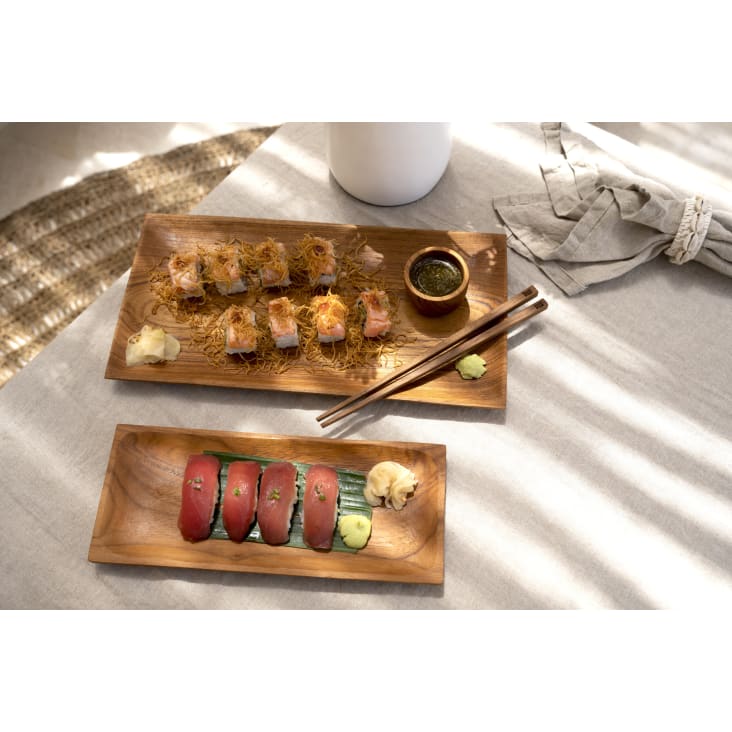 Assiette à sushi en bois de teck grande rectangulaire-TEAK ROOT cropped-6