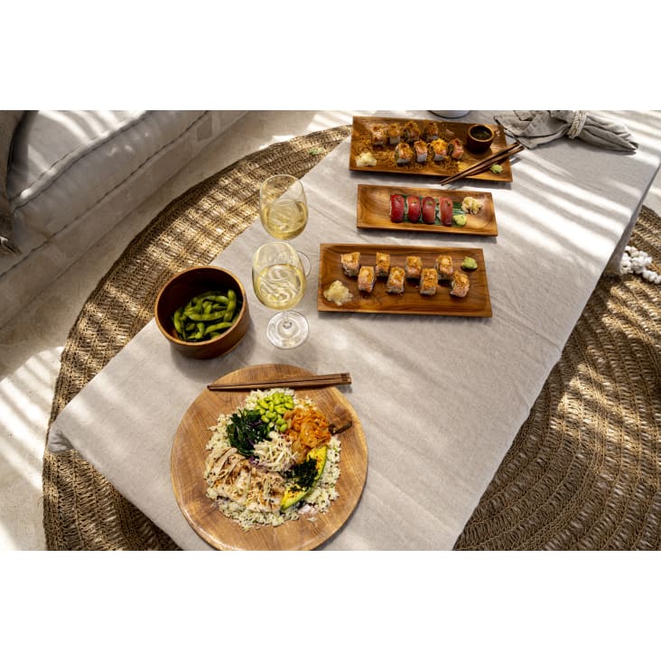 Assiette à sushi en bois de teck moyenne rectangulaire-TEAK ROOT cropped-2