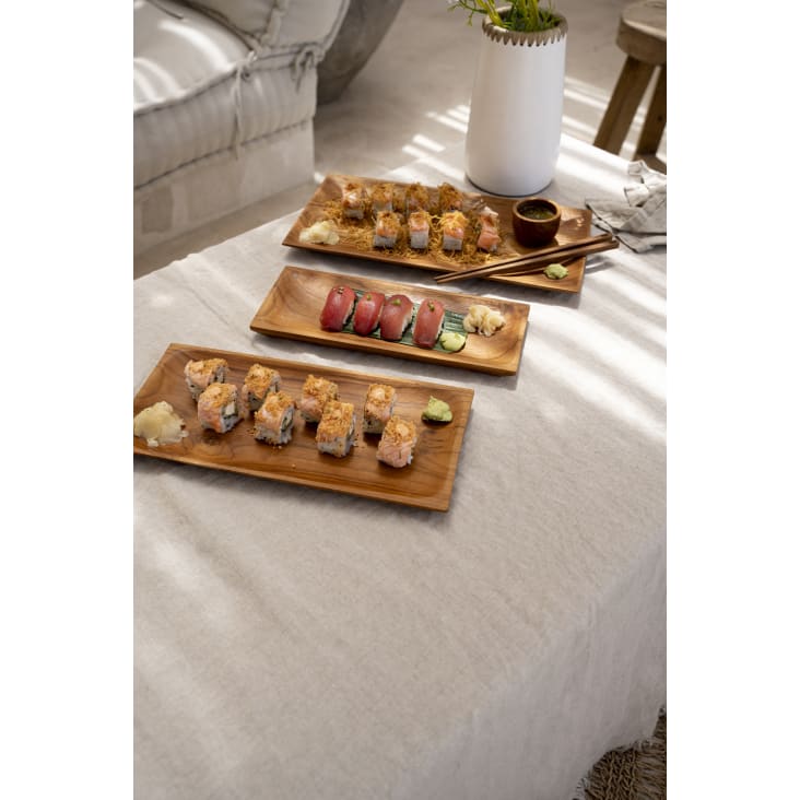 Assiette à sushi en bois de teck moyenne rectangulaire-TEAK ROOT cropped-3