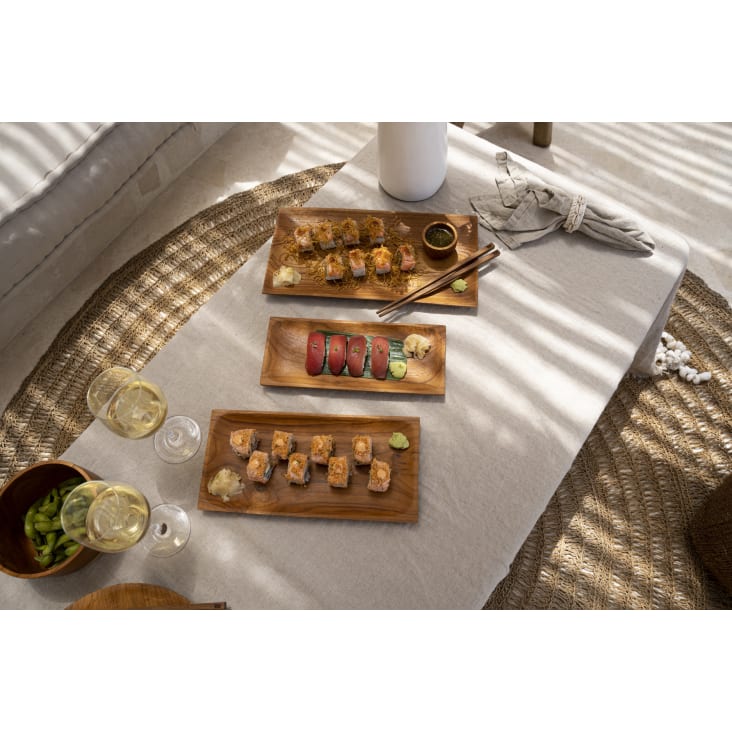 Assiette à sushi en bois de teck moyenne rectangulaire-TEAK ROOT cropped-4