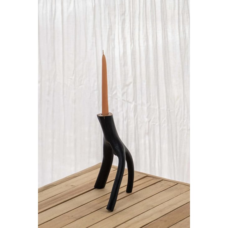 Portacandele in legno di teak nero-Triple twig cropped-5