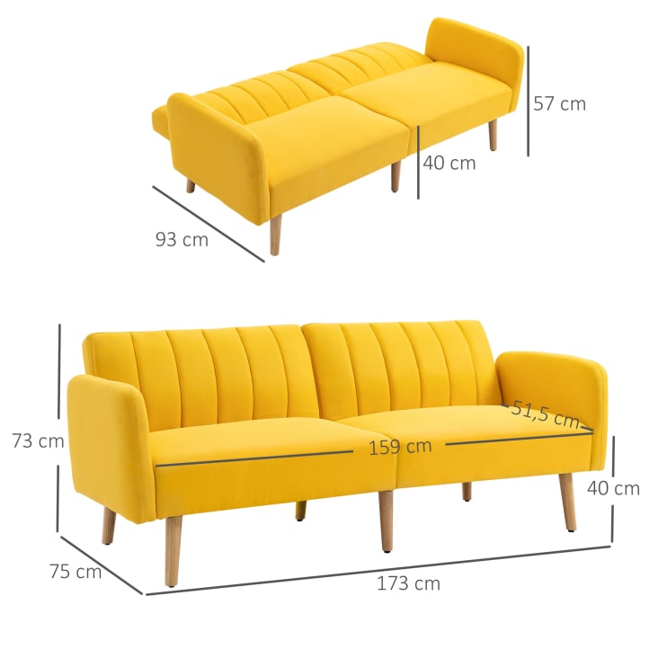 Sofá cama de 2 plazas 173 x 75 x 73 cm color amarillo cropped-4