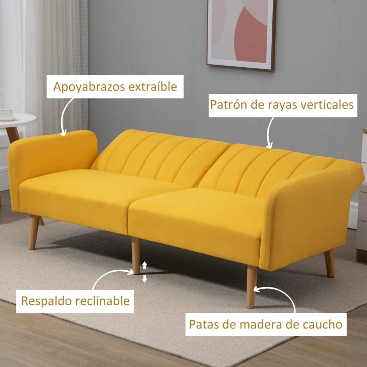 Sofá cama de 2 plazas 173 x 75 x 73 cm color amarillo cropped-6