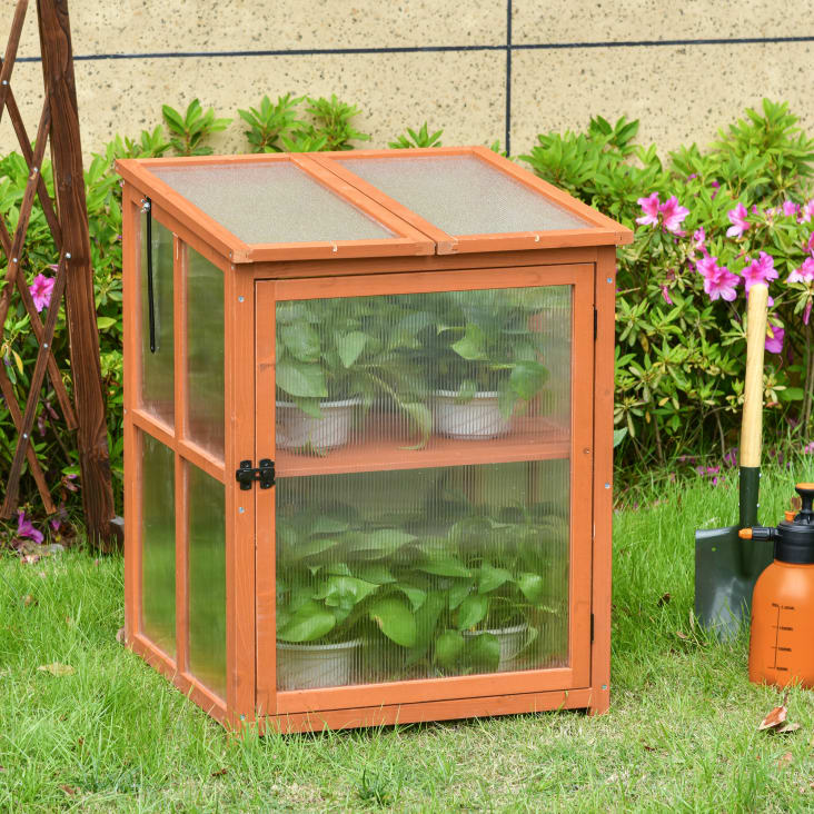 Mini invernadero de jardín 62 x 63 x 82 cm color madera