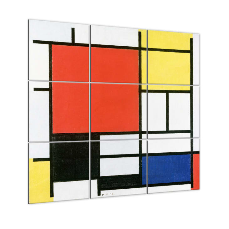 Toile Encadrée Piet Mondrian - Grand Avion Rouge - Décoration Murale Moderne 30x30 Cm