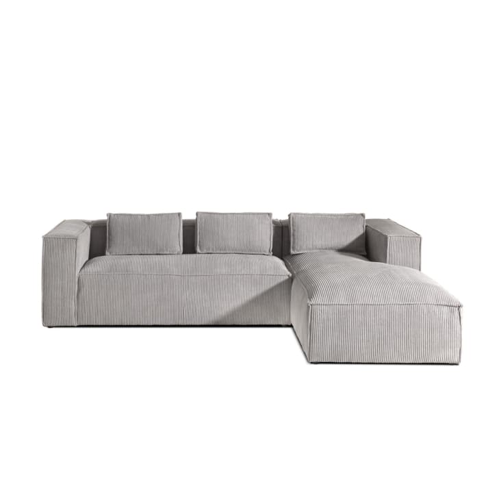 Canapé d'angle droit 4 places en velours côtelé gris clair-Stella