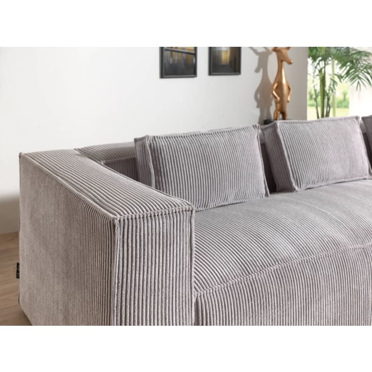 Canapé d'angle droit 4 places en velours côtelé gris clair-Stella cropped-5