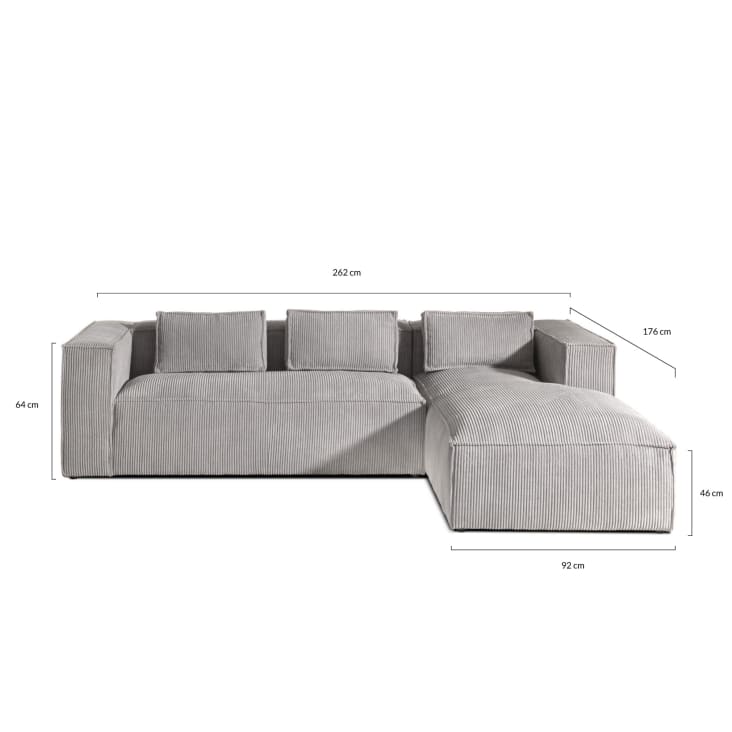Canapé d'angle droit 4 places en velours côtelé gris clair-Stella cropped-8