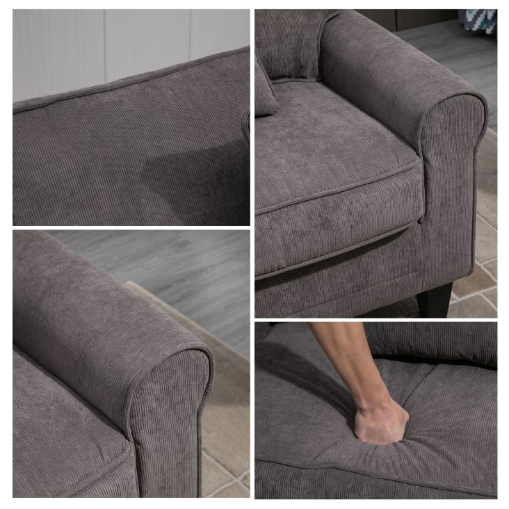 Canapé 3 places pieds pin massif tissu aspect velours côtelé gris cropped-6