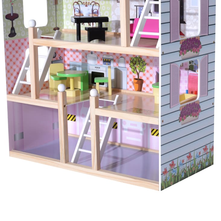 Maison de poupée en bois blanc et rose blanc Homcom