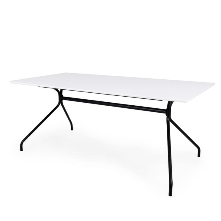 Table à manger rectangulaire 180x90cm blanche pieds noirs-Ega