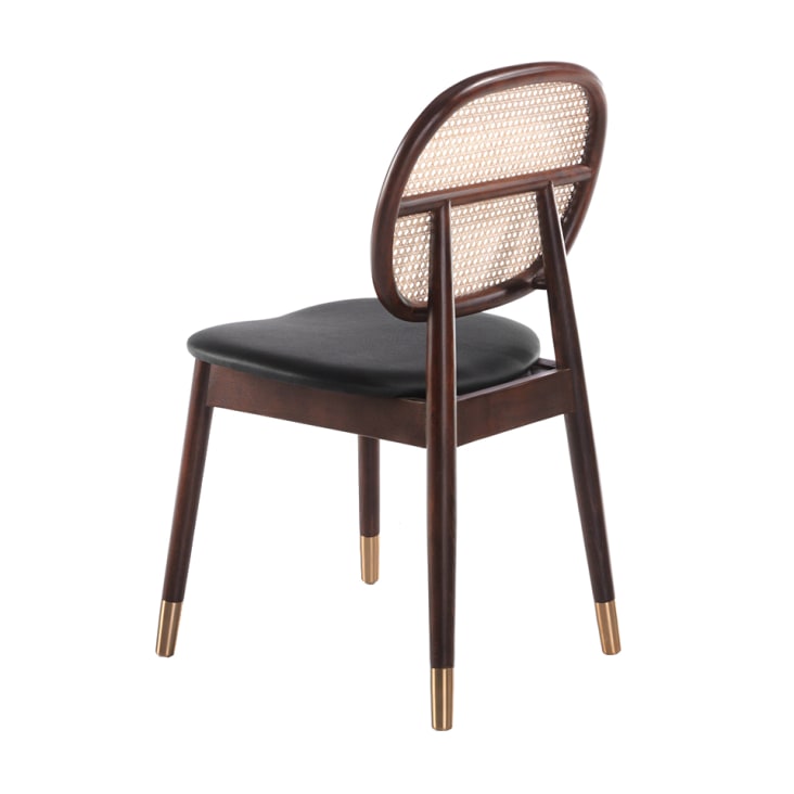 Chaise en rotin, croûte de cuir et pieds effet bois noyer cropped-5