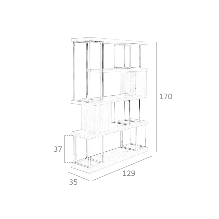 Libreria in legno di noce e acciaio cromato