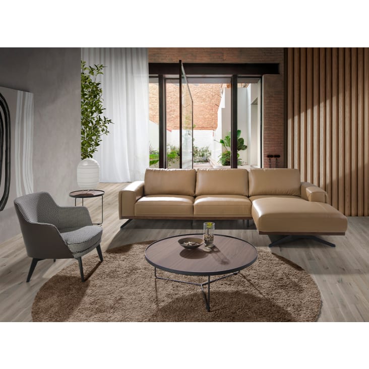 en.casa] table basse ronde avec plateau amovible panneaux de particules  textile métal effet noyer gris noir 40 x 60 cm - Conforama