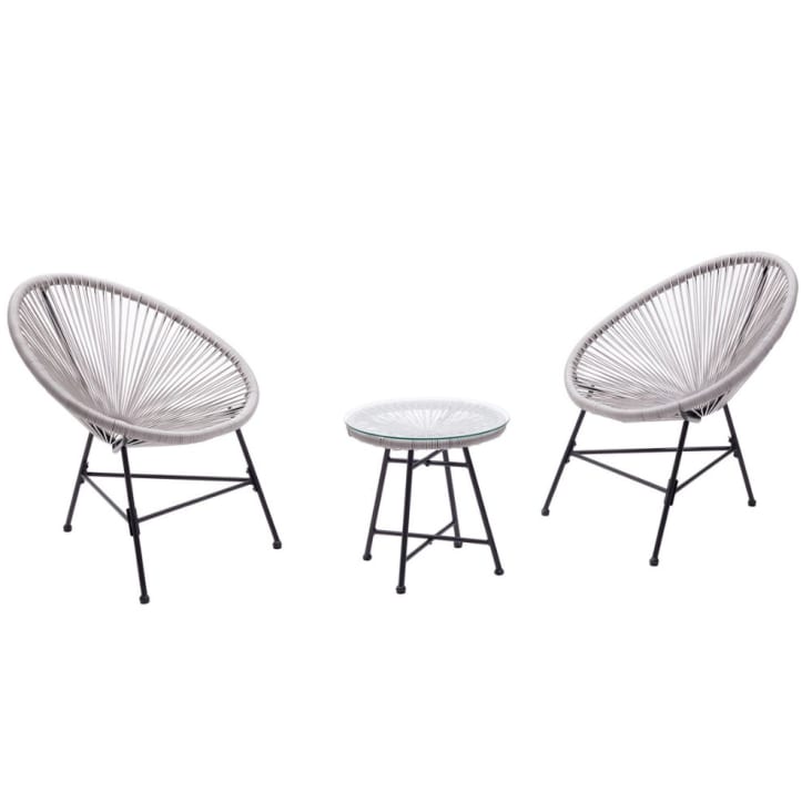 Salon de jardin 2 fauteuils ronds et table basse gris clair ACAPULCO | Maisons du Monde