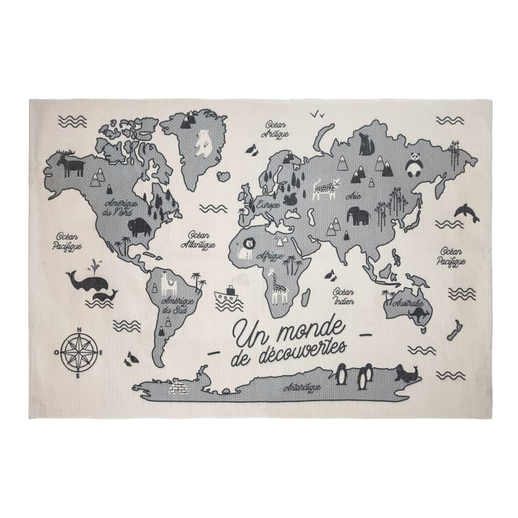 Tapis carte du monde polyester multicolore 150x100cm-MONDE