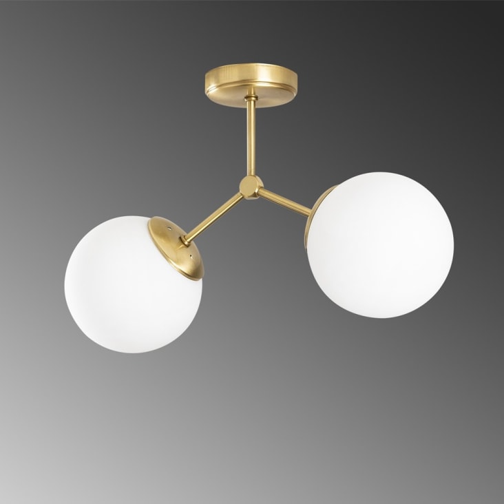 Plafonnier 2 lumières doré avec sphères en verre opale-MULEN cropped-5