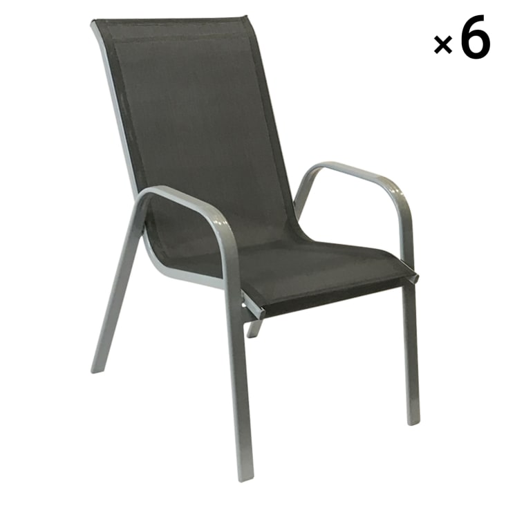 Lot de 6 chaises en textilène gris et aluminium gris-Marbella