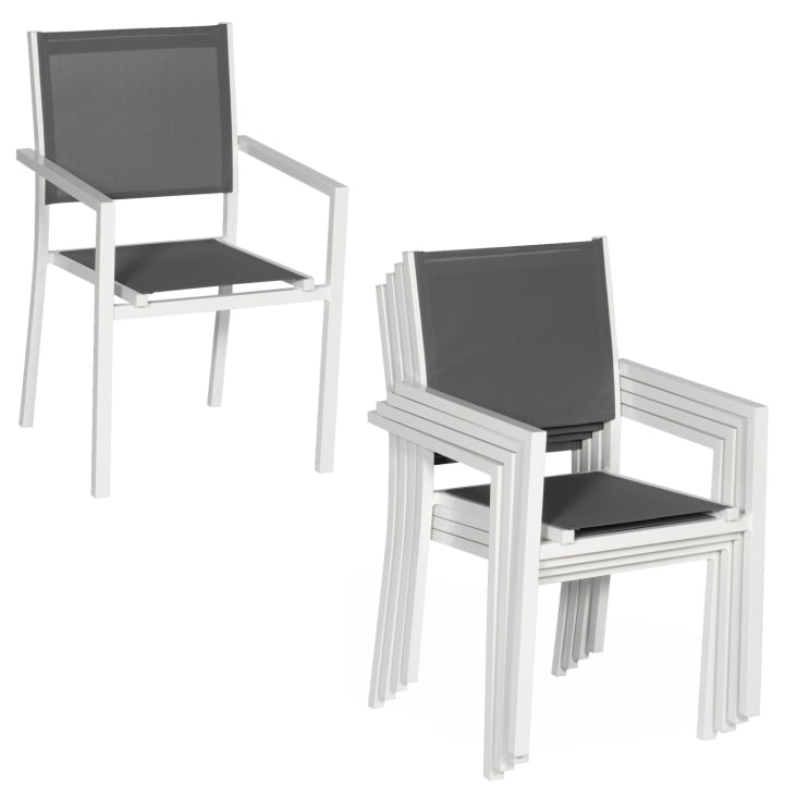 Lot de 4 chaises en aluminium blanc et textilène gris-ARRAY cropped-3
