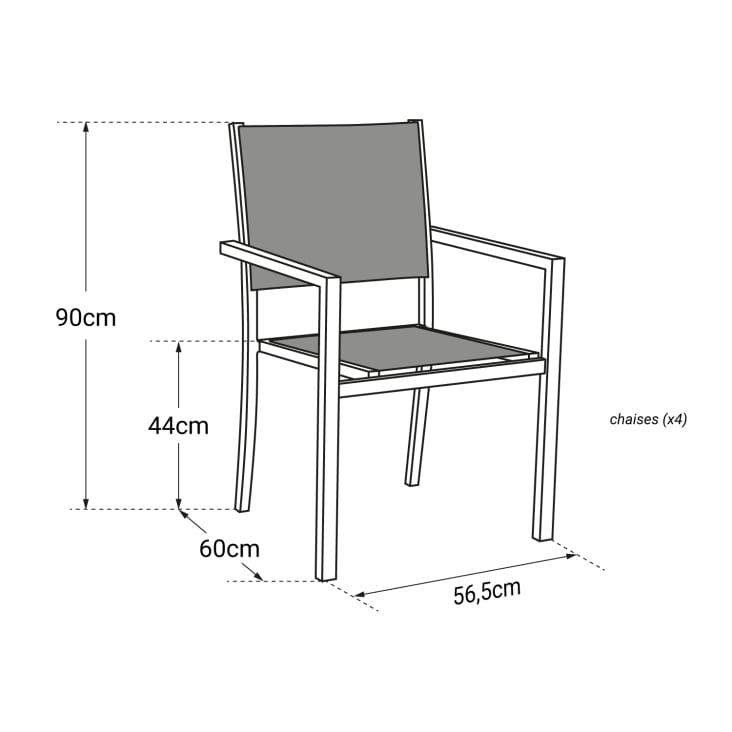 Lot de 4 chaises en aluminium blanc et textilène gris-ARRAY cropped-4