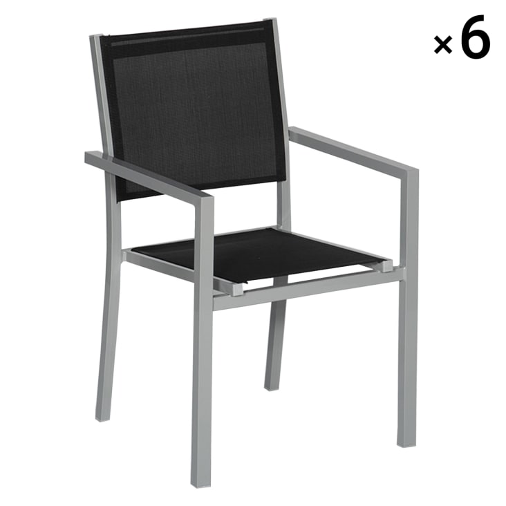 Lot de 6 chaises en aluminium gris et textilène noir-ARRAY