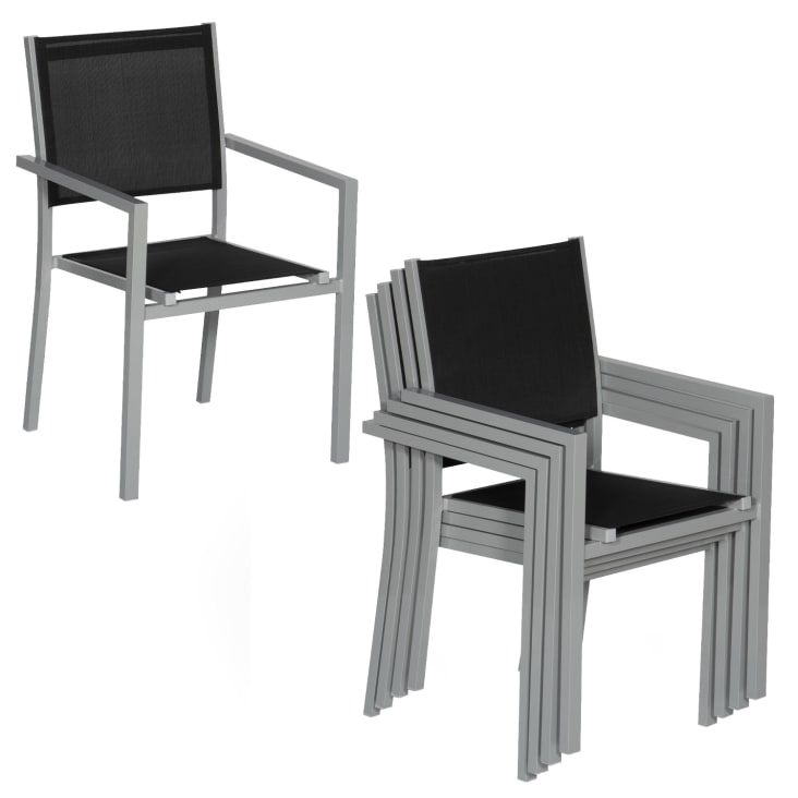 Lot de 6 chaises en aluminium gris et textilène noir-ARRAY cropped-3