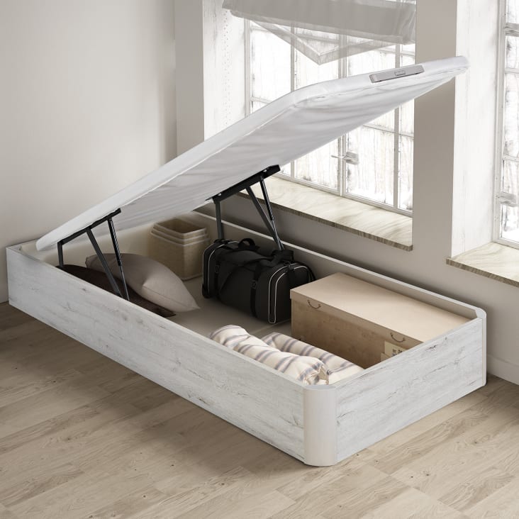 Canapé abatible y cajón 90 x 200 cm - Color: Blanco + Somier + Colchón -  ARMAND - Vente
