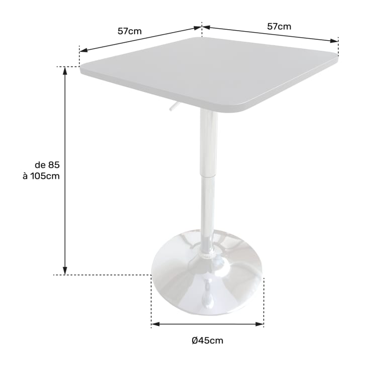 Tavolo Alto Quadrato in Legno da Bar per Sgabelli 70x70 Bianco Cromato  Cucina