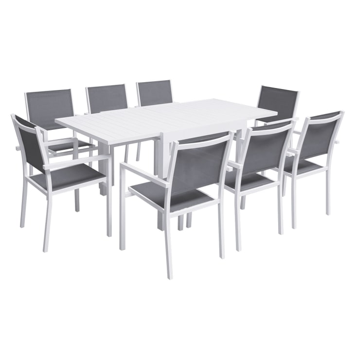Salon de jardin table 90/180cm en aluminium blanc et gris-Venezia