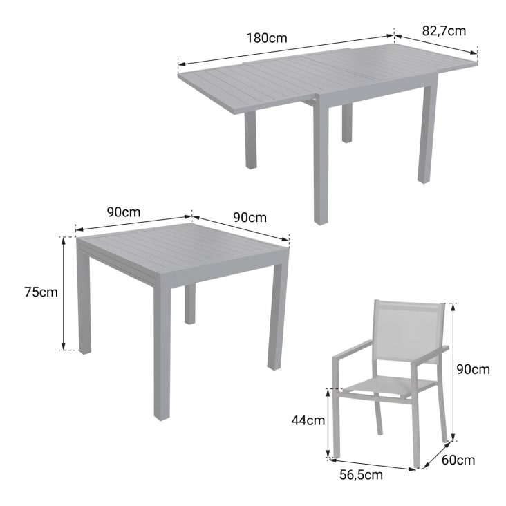 Salon de jardin table 90/180cm en aluminium blanc et gris-Venezia cropped-4