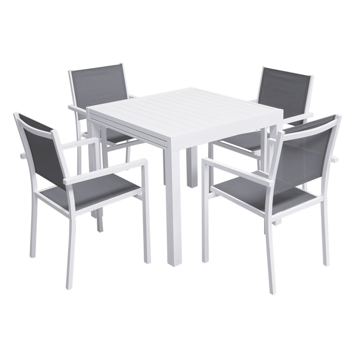 Salon de jardin table 90/180cm en aluminium blanc et gris-Venezia cropped-5