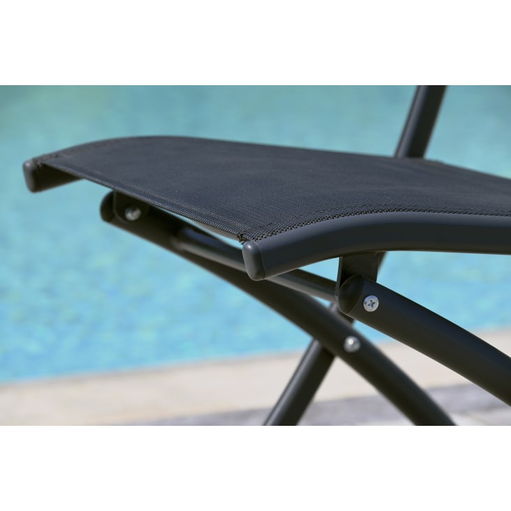 Chaise de jardin pliante en aluminium et toile plastifiée noire-C43 cropped-4