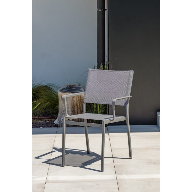 Fauteuil de jardin empilable en aluminium et toile plastifiée grise-Stockholm cropped-3