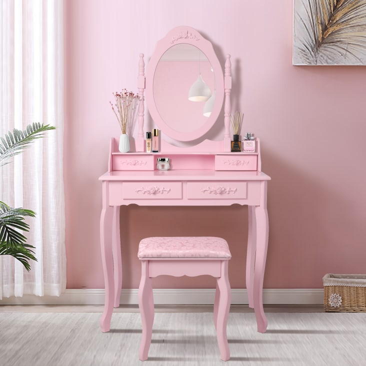 Taburete De escritorio con espejo, mueble De tocador rosa, consola