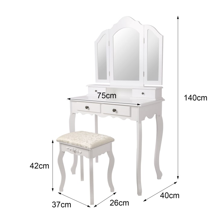 Tocador de madera blanca con espejo grande para dormitorio, tocador con  cajones y 4 estantes de