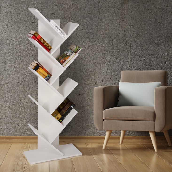 Libreria ad albero salotto con 8 livelli bianca 50x25x140cm