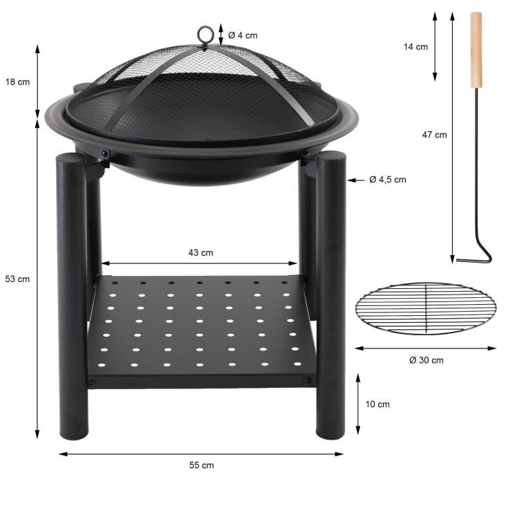 Vounot ® Da Giardino 81 Cm In Metallo Con Coperchio Pare Scintille E Attizzatoio Da Esterno Rotondo Per Riscaldamento Campeggio Balcone E Terrazza - 3