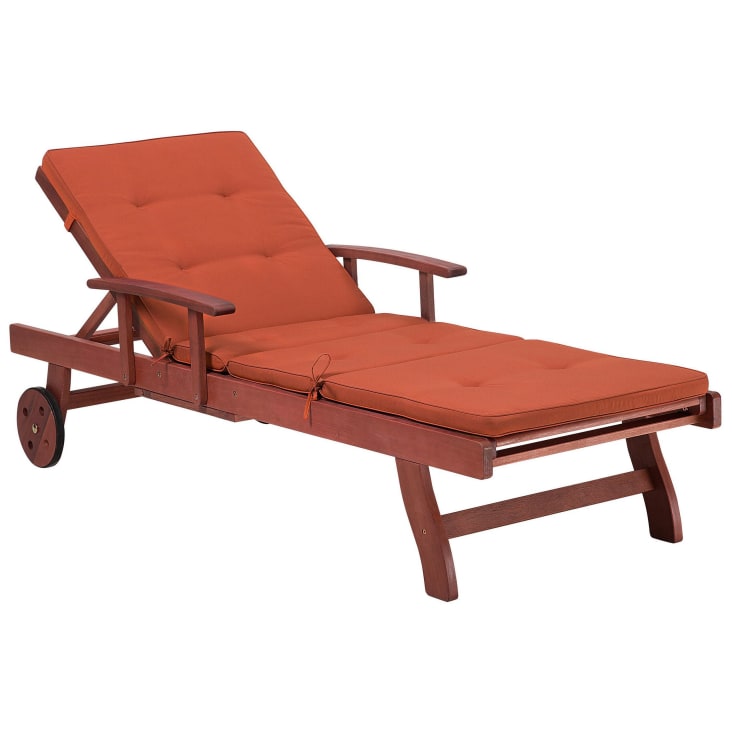 Chaise longue en bois naturel avec coussin rouge-Toscana