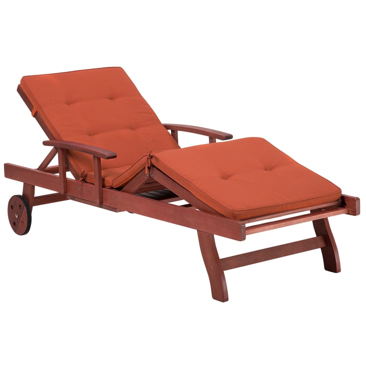 Chaise longue en bois naturel avec coussin rouge-Toscana cropped-3